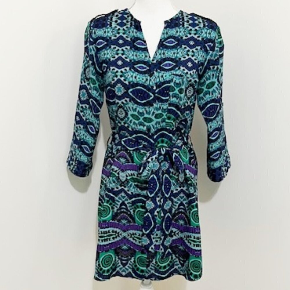 Maeve Anthropologie Belted Shirt Dress Frequencies Ikat Size XS